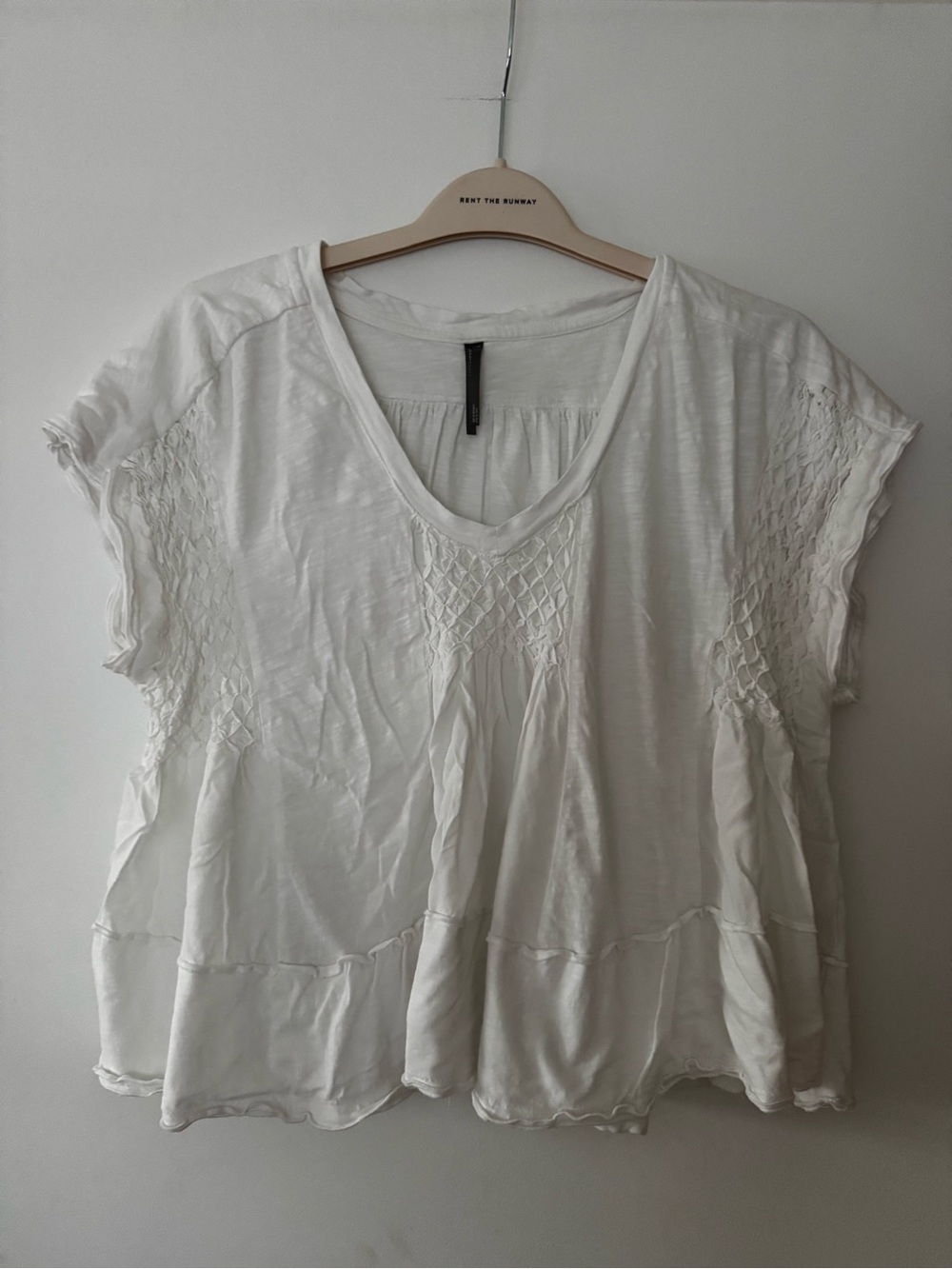 Anthropologie Women’s White Short-Sleeve V-Neck Smocked Tunic